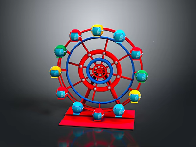 Colorful Ferris Wheel Model Featuring Rotating Structure With Red Base And Vibrant Cabins 3d model