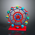 Colorful Ferris Wheel Model Featuring Rotating Structure With Red Base And Vibrant Cabins 3d model