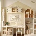 Cozy Kids Room Interior With Slide Bookshelves Storage Units And Cloud Bird Wall Decals