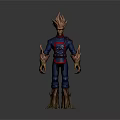 Game Movie Character With Fiery Hair Blue Costume Red Accents And Tree Like Appendages