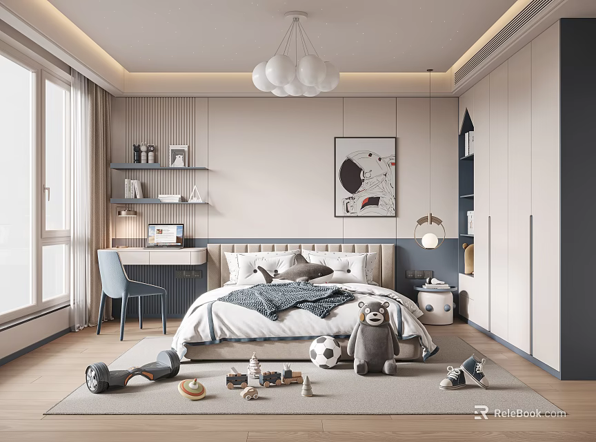 Modern Children's Bedroom Interior With Toys Bed And Desk 3d model 