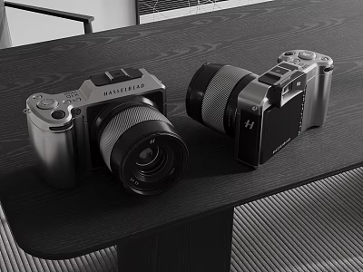 Modern Entertainment Electronics Cameras Placed On Dark Table 3d model