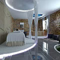 Modern SPA Sauna Interior Design With Stone Walls Cozy Bed And Soft Lighting
