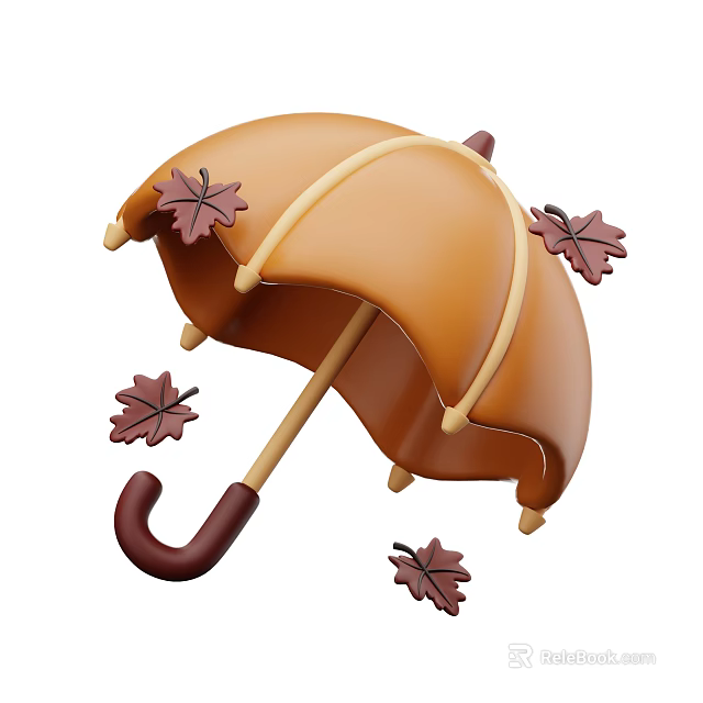 Decorative Ornament Set Featuring Orange Umbrella With Maple Leaves And Falling Leaf Accents 3d model 