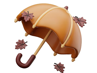 Decorative Ornament Set Featuring Orange Umbrella With Maple Leaves And Falling Leaf Accents 3d model