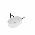 Contemporary White Oval Ceramic Bathroom Sink With Sleek Black Faucet Design