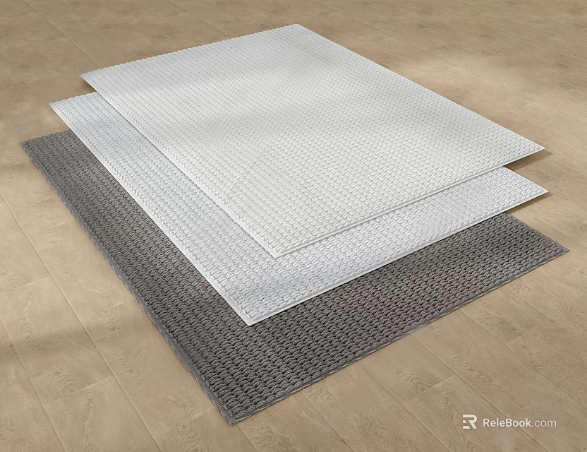 Square Rugs With White Light Gray And Dark Gray Woven Texture Stacked 3d model 