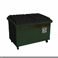 Green Trash Bin With Black Slatted Lid Warning Label And Wheels