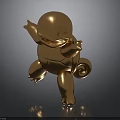 Golden Cartoon Character Sculpture With Turtle Shell Spiral Tail And Raised Arms