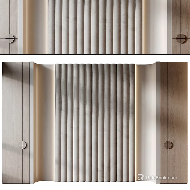 Modern Bed Accent Wall With Vertical Slats And Lighting 3d model
