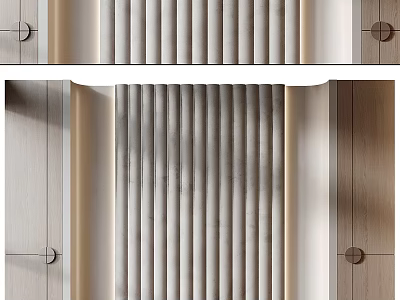 Modern Bed Accent Wall With Vertical Slats And Lighting 3d model