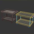 Two Metal Serving Carts With Wheels Two Tier Design And Wooden Smooth Tops