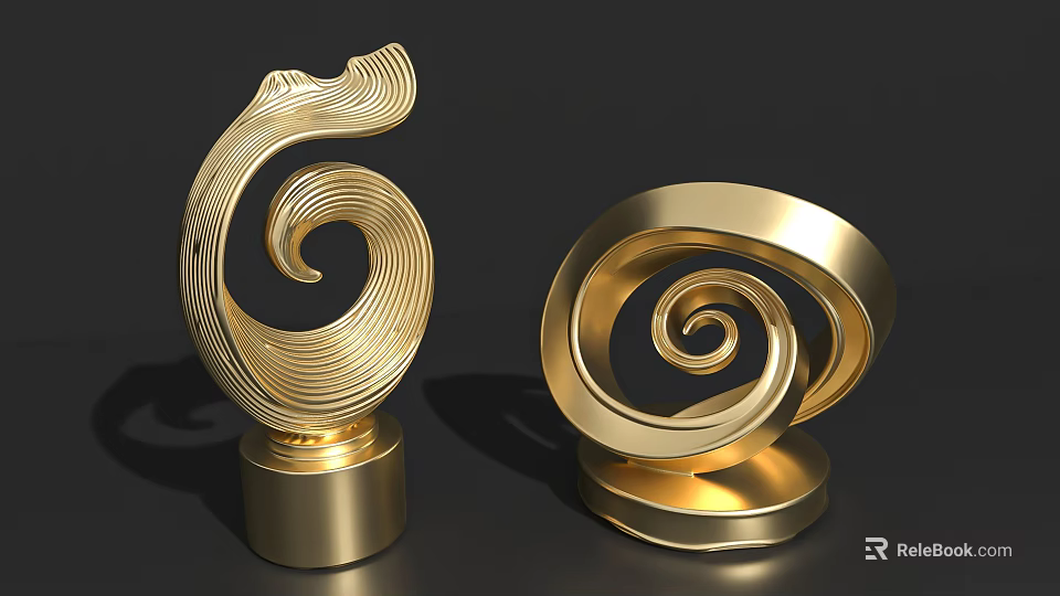 Golden Spiral Ornament Decor Set With Metallic Shine Modern Spiral Design And Elegant Round Base 3d model 