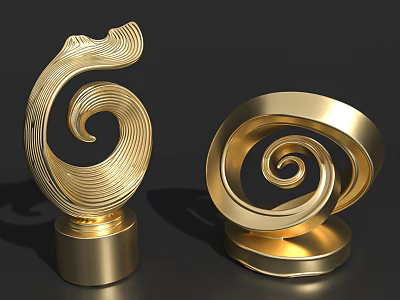 Golden Spiral Ornament Decor Set With Metallic Shine Modern Spiral Design And Elegant Round Base 3d model