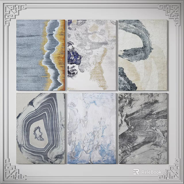 Modern Square Rugs With Various Abstract Patterns And Neutral Tones For Home Decor 3d model