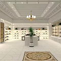 Modern Shoe Store With Neon Sign Glass Doors And Shoe Displays Chandelier Plant Decor