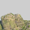 Beautiful Natural Rocky Mountain Scenery With Green Vegetation And Flying Birds Under Pale Clear Sky