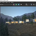 Modern Mountain Guesthouse Buildings on Hillside Surrounded by Trees and Evening Lights
