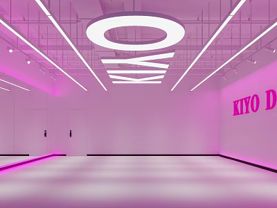 Modern Pink Fitness Dance Studio Interior With Neon Lights And Strip Lighting 3d model