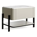 Modern Light Colored Nightstand With Black Metal Legs And Lower Open Shelf