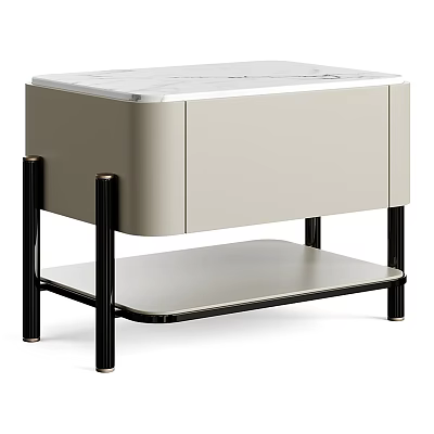 Modern Light Colored Nightstand With Black Metal Legs And Lower Open Shelf 3d model