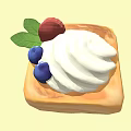 Delicious Square Tart Topped With Whipped Cream Blueberries Strawberry And Green Leaves