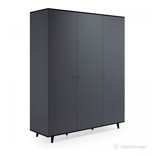 Dark Gray Diamond Pattern Double Door Wardrobe with Black Support Legs 3d model 