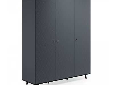 Dark Gray Diamond Pattern Double Door Wardrobe with Black Support Legs 3d model
