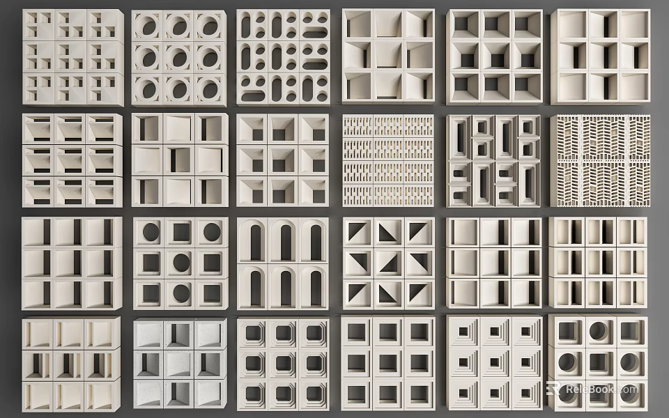White Partition Panel Designs With Various Geometric Shapes And Perforated Patterns 3d model 