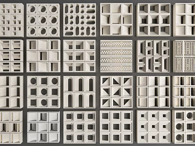 White Partition Panel Designs With Various Geometric Shapes And Perforated Patterns 3d model