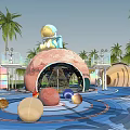 Vibrant Water Park Layout Featuring Palm Trees Slides And Colorful Structures 3d model