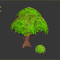 Green Plants Featuring Large Tree With Dense Green Leaves Brown Trunk And Small Shrub