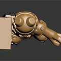 Golden Robot Figure With Mechanical Helmet Holding Cube And Detailed Arms Legs