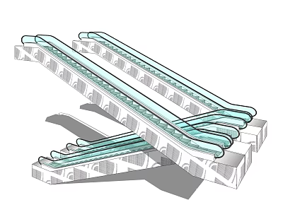 Structural Escalator Components With Transparent Handrails Metal Frames And Steps 3d model