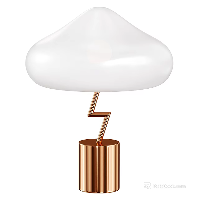 Modern Table Lamp with White Rounded Lampshade Copper Zigzag Lightning Stand And Base 3d model