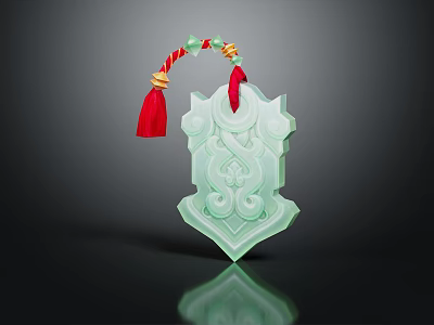 Green Jade Pendant With Red Tassel Colorful Beads And Intricate Carved Patterns 3d model