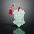 Green Jade Pendant With Red Tassel Colorful Beads And Intricate Carved Patterns
