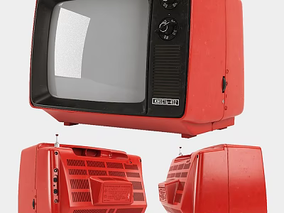 Red Vintage TV Set With Knobs And Antenna Displayed In Multiple Angles 3d model