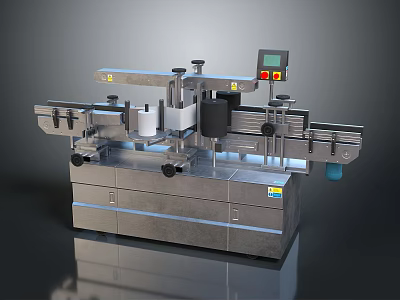Industrial Automatic Labeling Machine with Metal Structure and Control Panel for Efficient Packaging Industry Operation 3d model