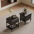 Black Bedside Tables With Drawers Shelves Vintage Radio Books And Floral Vases