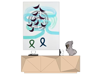 Abstract Artwork With Purple Blue Swirls On Geometric Display Stand And Sculpture 3d model