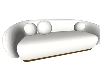 Modern White Multi Seater Sofa With Circular Cushions And Brown Base Design 3d model