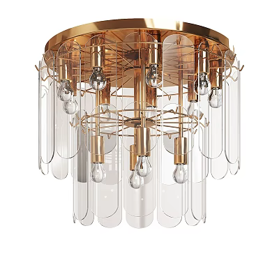 Modern Ceiling Light Design With Golden Frame Transparent Glass Tubes And Bulbs 3d model