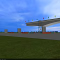 Road Infrastructure Bridge Under Construction With Construction Area Green Grass Blue Sky and Colorful Flags