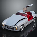 Vintage Classic Car with Gullwing Doors Silver Body Red Interior Retro Design
