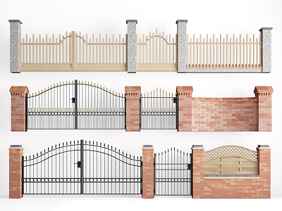 Modern gate courtyard wall fence gate 3d model