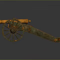 Vintage Military Cannon Weapon With Large Wooden Wheels And Rustic Metal Finish