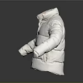 White Puffer Jacket With Stand Collar Long Sleeves And Padded Design 3d model
