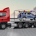 Tobacco and Alcohol Store Promotion Red Truck Transparent Display Blue Car Balloons QR Code