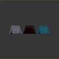 Three Different Colored Tents with Supports on Smooth Surface with Reflections